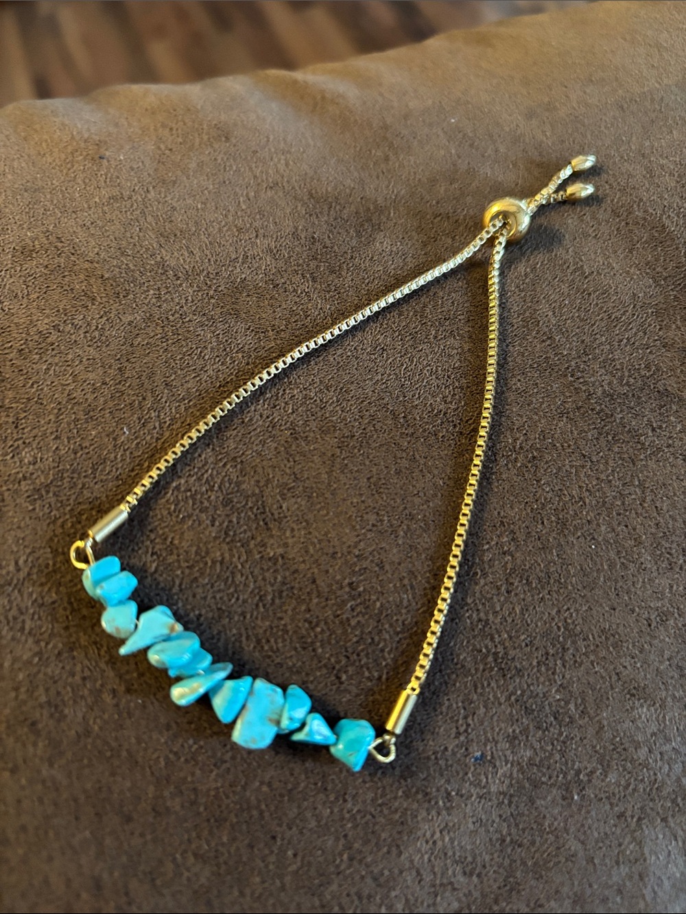 Gold Slider Bracelet with Turquoise Chip Beads